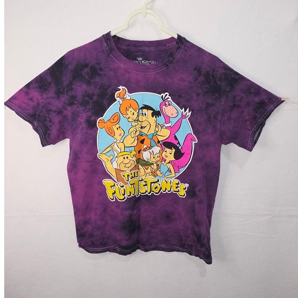 The Flintstones Graphic Tie Dye T-Shirt Purple Black Mens Small Cartoon Retro